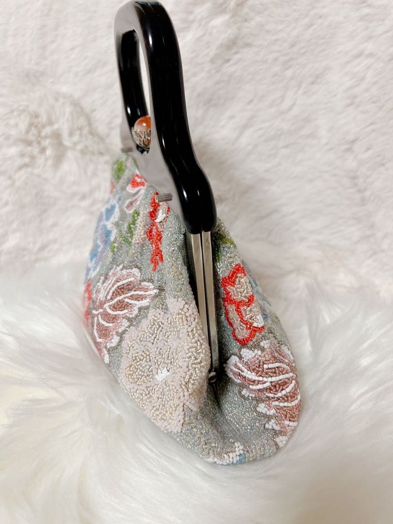 和装用ハンドバッグ 花柄ビーズ　昭和レトロ