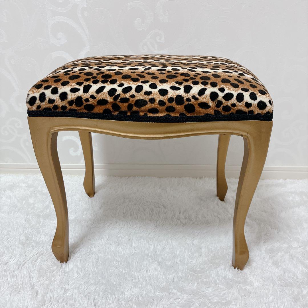 ロココ調 猫脚 スツール アンティーク風 ヒョウ柄 オットマン イス 椅子
