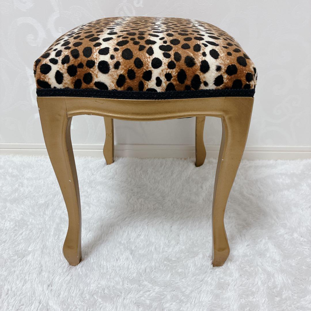 ロココ調 猫脚 スツール アンティーク風 ヒョウ柄 オットマン イス 椅子