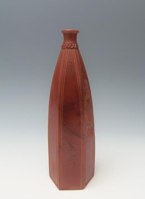 江戸後期 傘徳利 松模様 俳句刻 窯変面取り六角徳利 レア古備前・レア備前焼