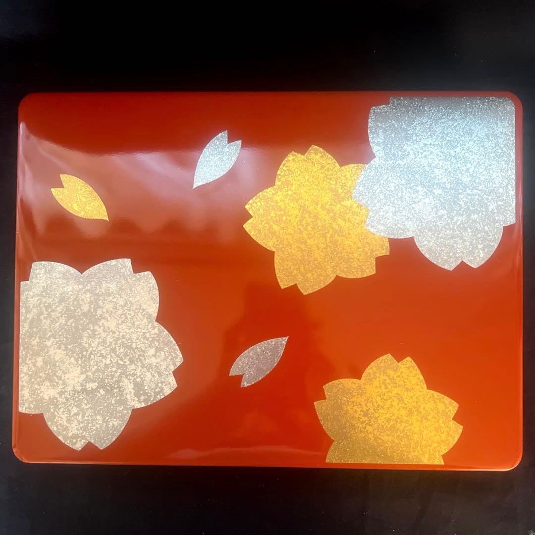 文箱　漆塗り　朱塗り　漆器　金箔　銀箔　桜　工芸品　伝統工芸　硯箱