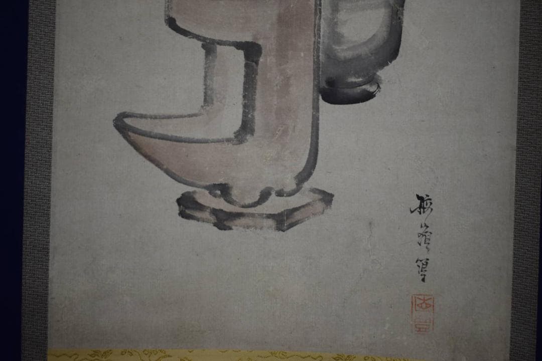 真作/幸野楳嶺/椿図/煎茶/花瓶/桐箱二重箱付/布袋屋掛軸HG-275