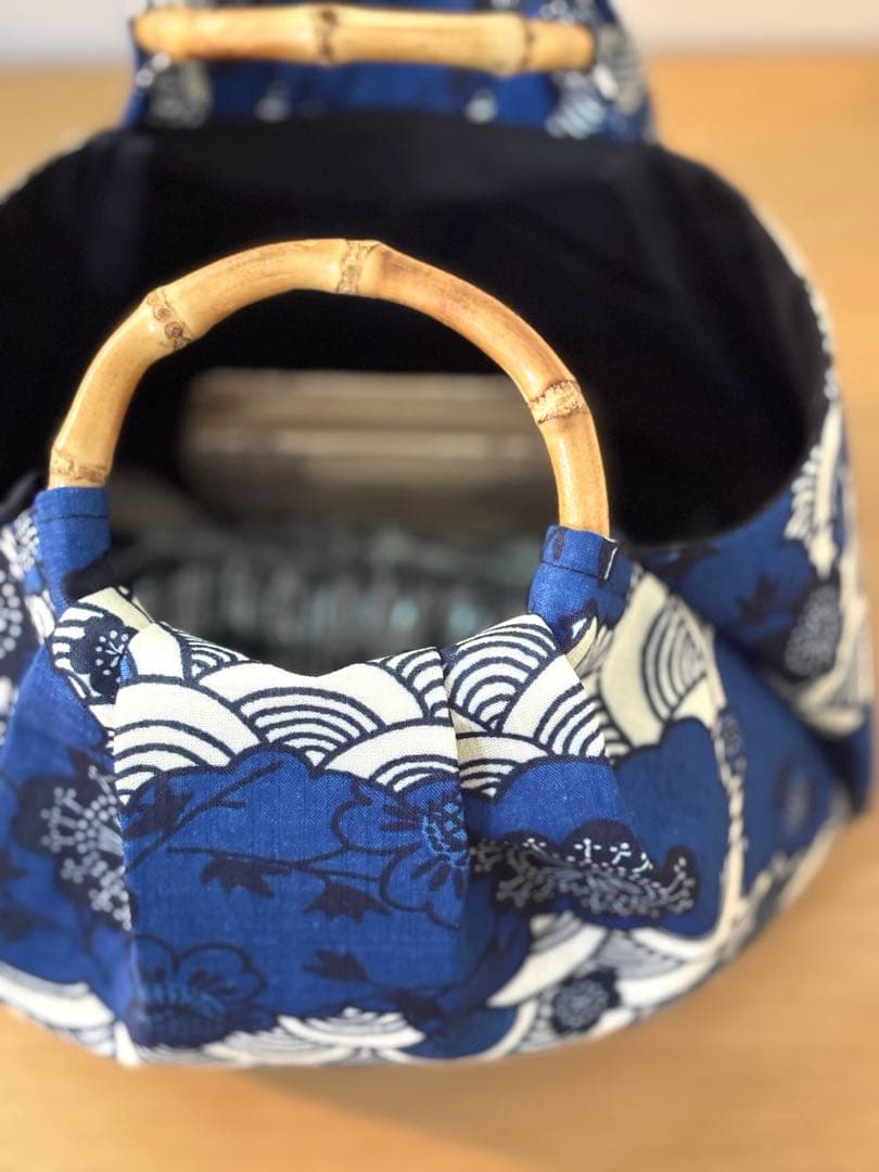 和装バック　着物バック　琉球柄　青海波　紅型柄（青）入学卒業結婚七五三振袖