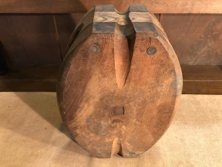 ⭐️超希少／レア／昭和レトロ／大型木製船滑車／欅滑車／赤欅／什器／ディスプレー