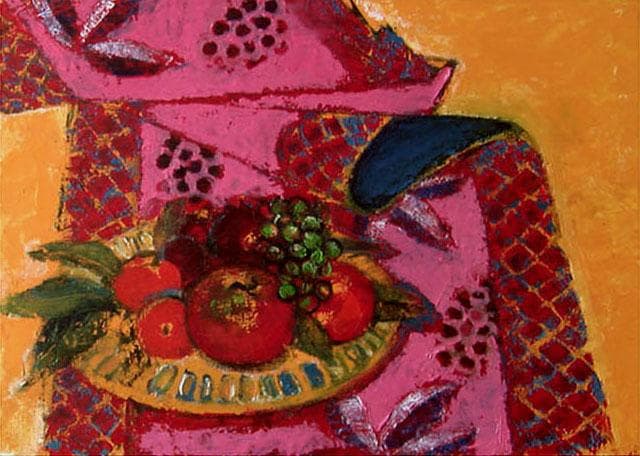 油絵 菅家令子 絵 絵画 インテリア 額付(白) uF6-113902 静物果物