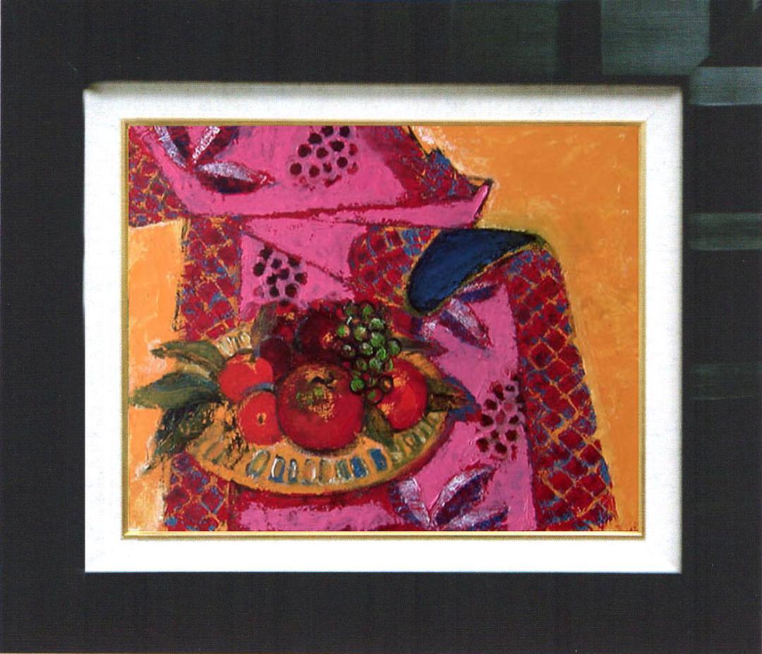 油絵 菅家令子 絵 絵画 インテリア 額付(白) uF6-113902 静物果物