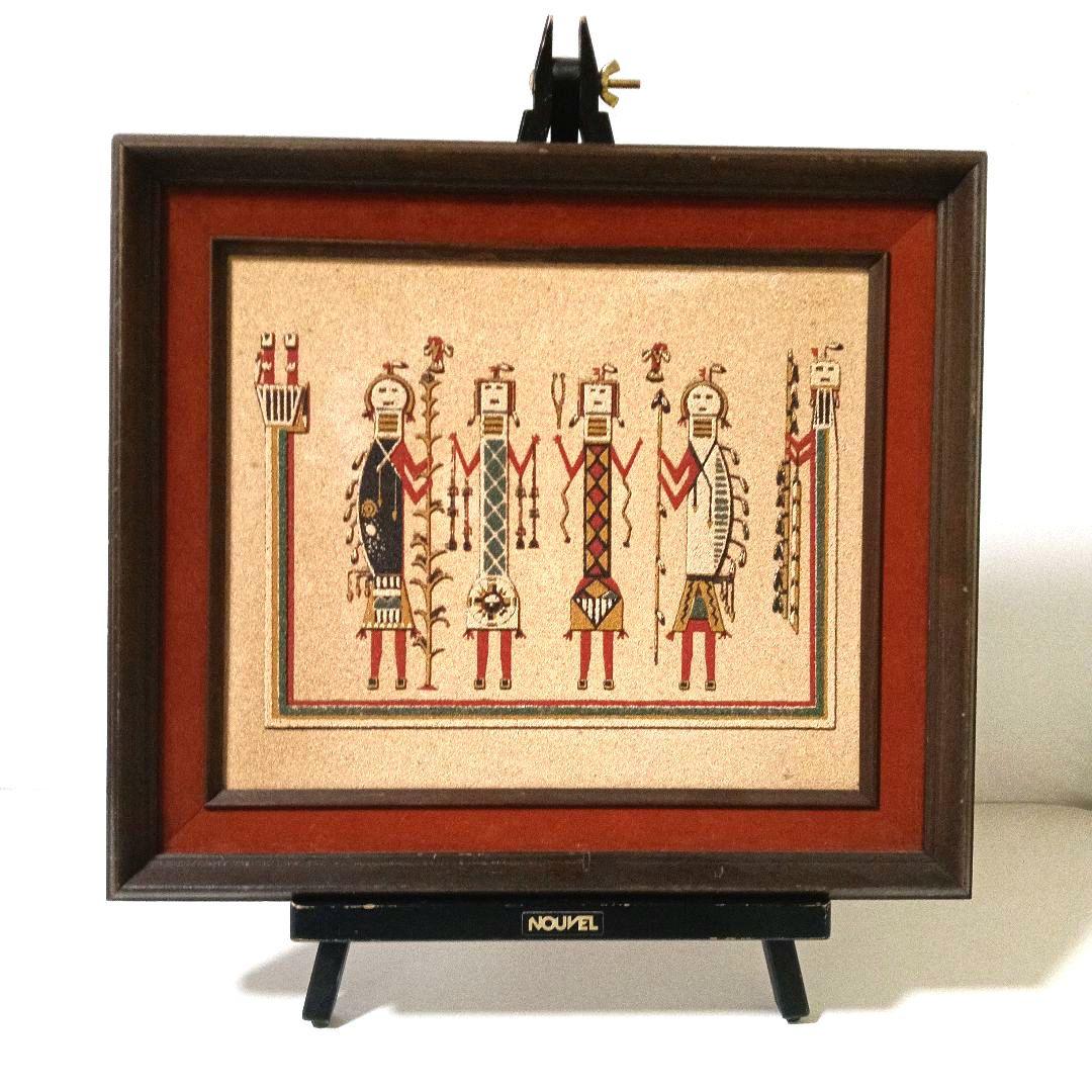 ネイティブアメリカン ナバホ族 木製フレーム 文化的装飾品 砂絵 サンドアート