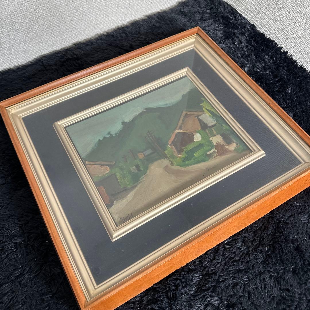 真作 Y.IWAI 絵画 岩井弥一 額縁 風景画 昭和 アンティーク