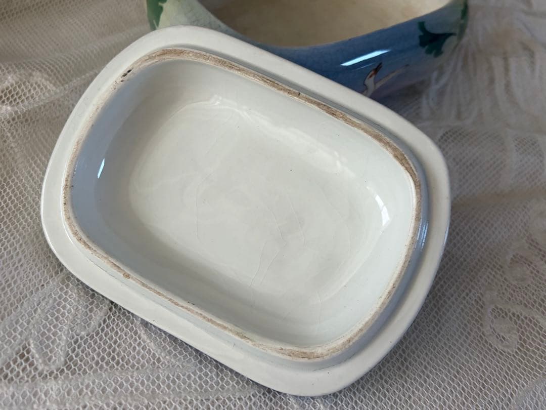 フランスアンティーク 蓋付きケース リュネヴィル窯 スワン 白鳥 小物入れ