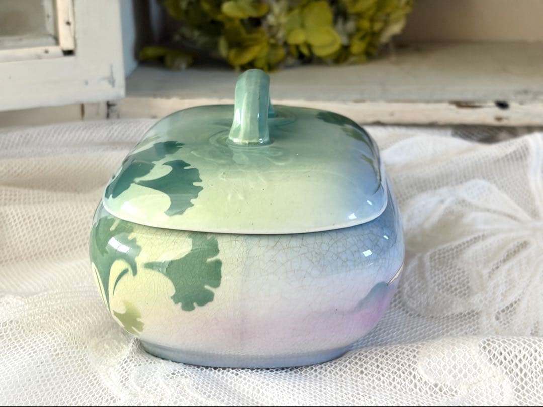 フランスアンティーク 蓋付きケース リュネヴィル窯 スワン 白鳥 小物入れ