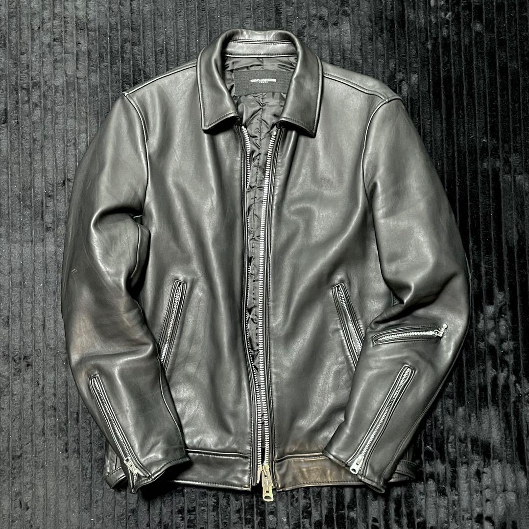 ナノユニバース　サーモライトシングルライダース　L シープスキン　ブラック