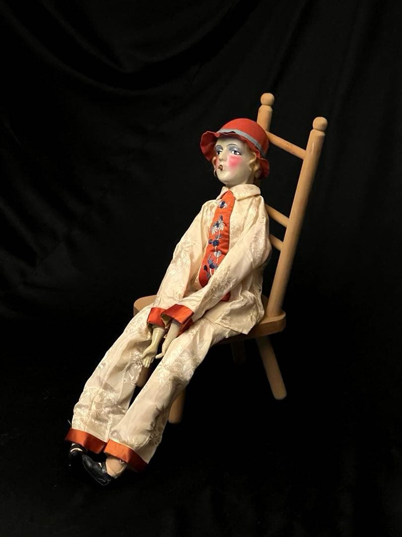 ブドワールドール　アンティークドール　 ピエロ　布人形　入手困難