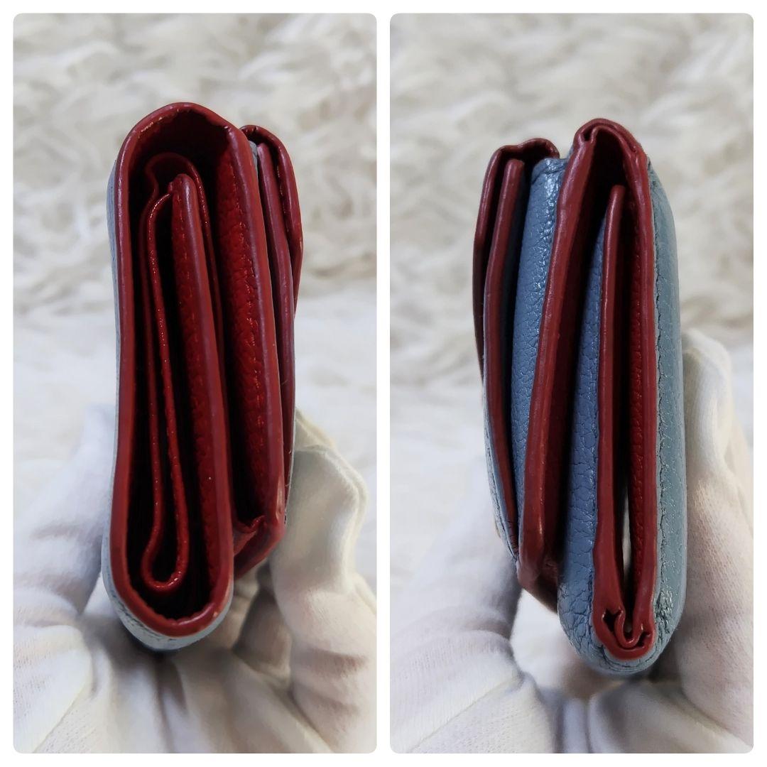 レア美品✨ミュウミュウ◇ラブレター三つ折り財布　マドラスレザーゴールド金具水色