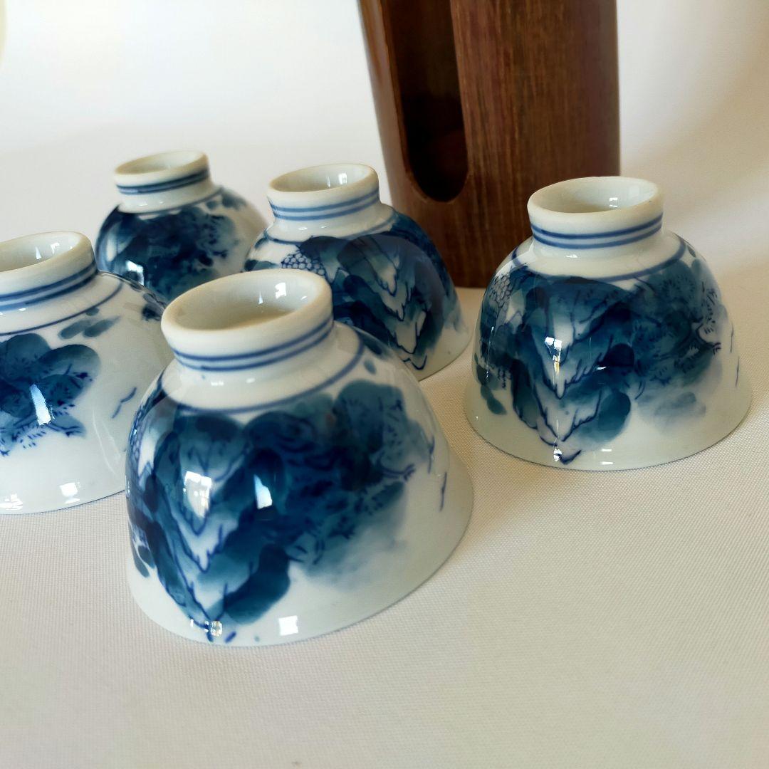 煎茶道 神代タモ碗入＋染付煎茶椀5客セット23