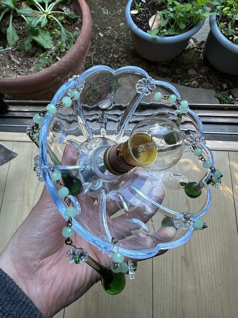 フランス アンティーク グリーンムラーノガラスの巨大なミニシャンデリア＊