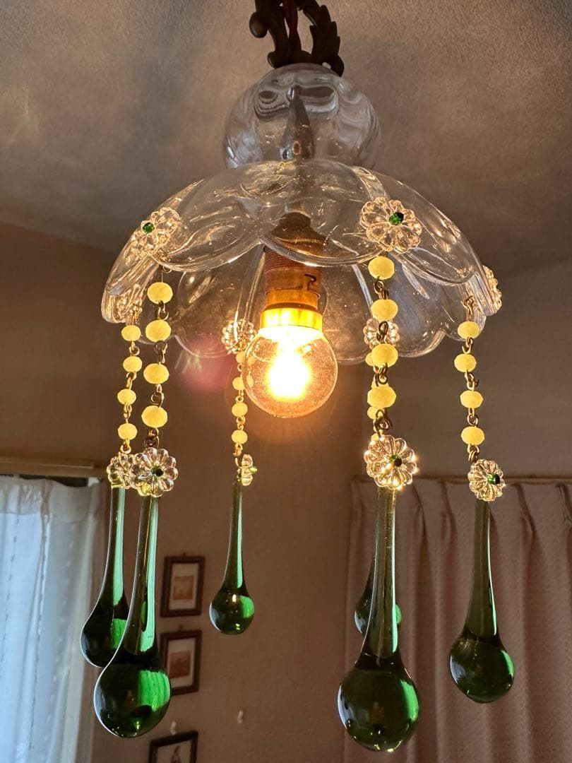 フランス アンティーク グリーンムラーノガラスの巨大なミニシャンデリア＊