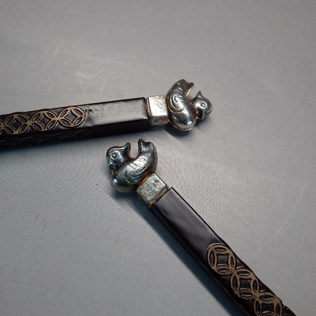 鳥頭　七宝　象嵌　飾火箸　清五郎