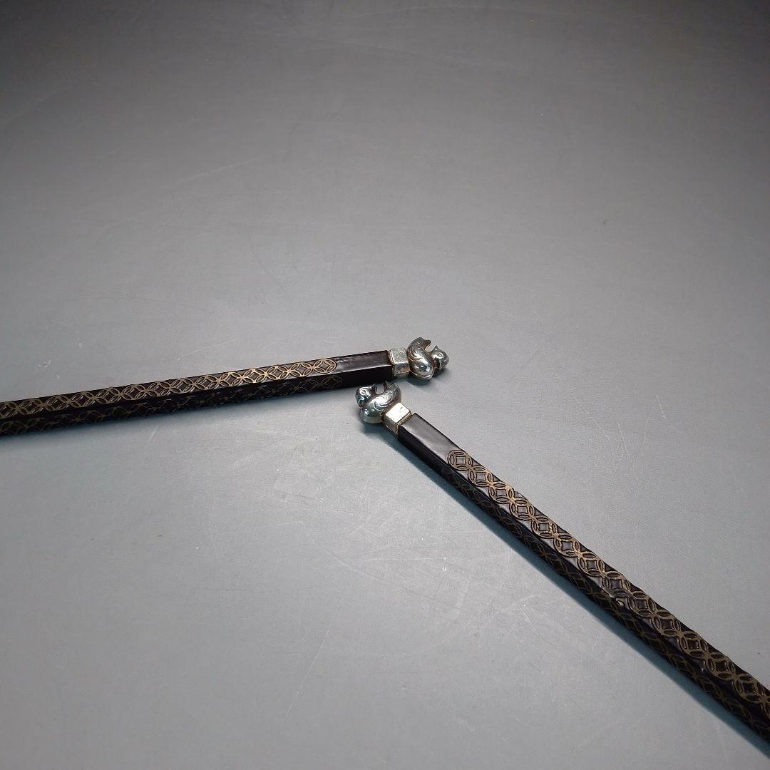 鳥頭　七宝　象嵌　飾火箸　清五郎