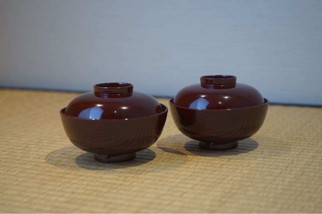 松に鶴・山水図蒔絵 溜塗 吸物椀 2客/ 高級 木製漆器 祝儀 茶懐石
