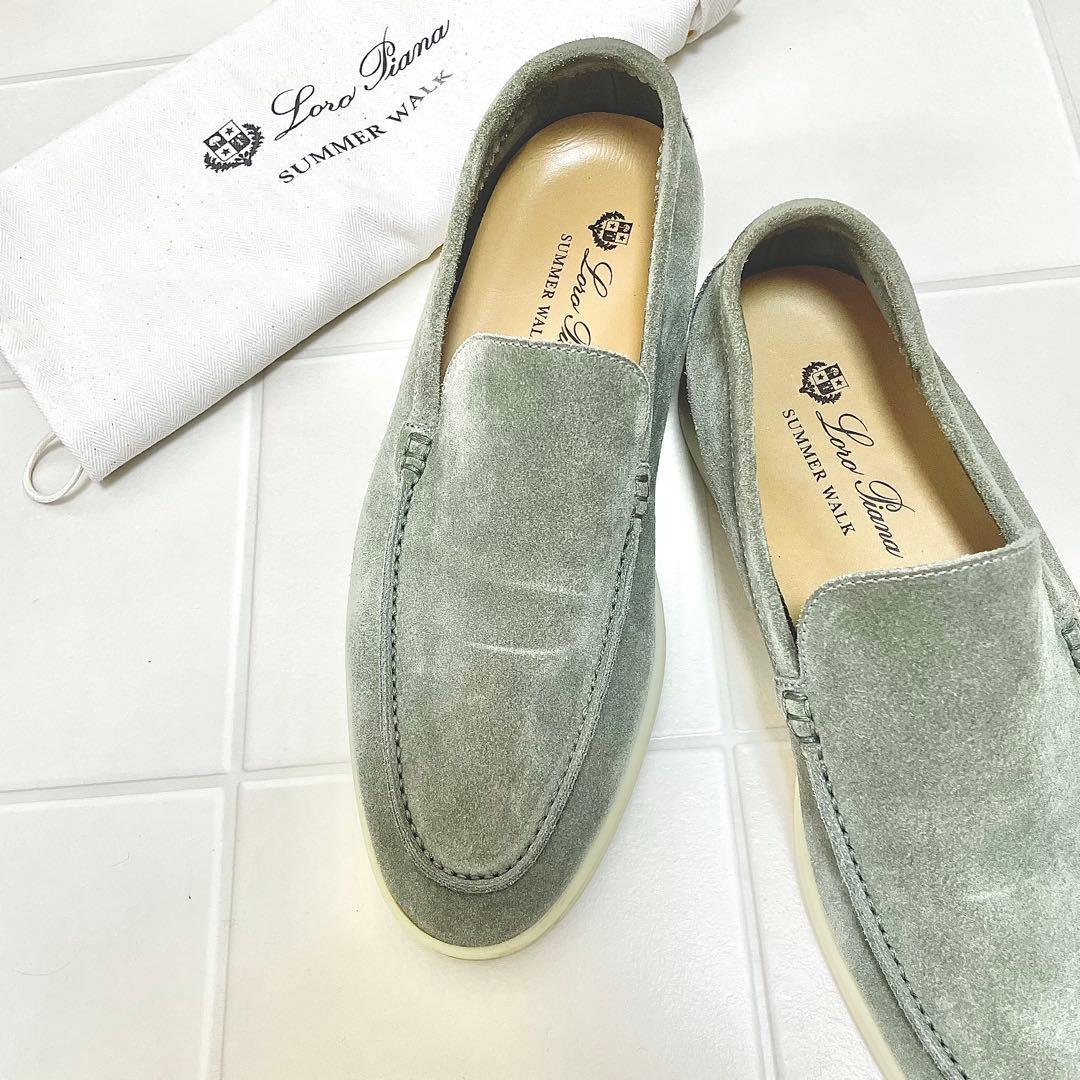 【40, 25-26cm】Loro Piana サマーウォークモカシン グリーン