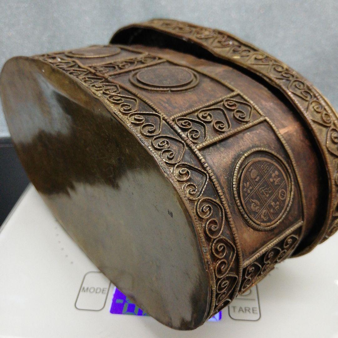 インド　タイ　幸運の福神　時代古銅製　打出し楕円形ガネーシャ神　アンティーク品