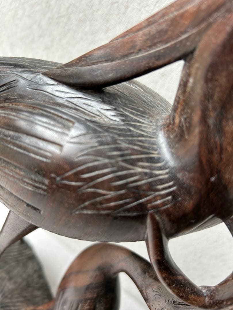 野鳥の彫刻 工芸品 アンティーク 親子 木製鳥彫刻 3羽のデザイン