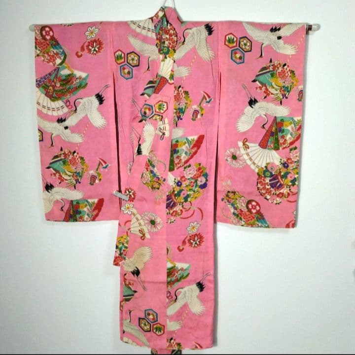 七五三　３歳　女の子　アンティーク　着物　正絹　ひな祭り　女児　三才　お正月