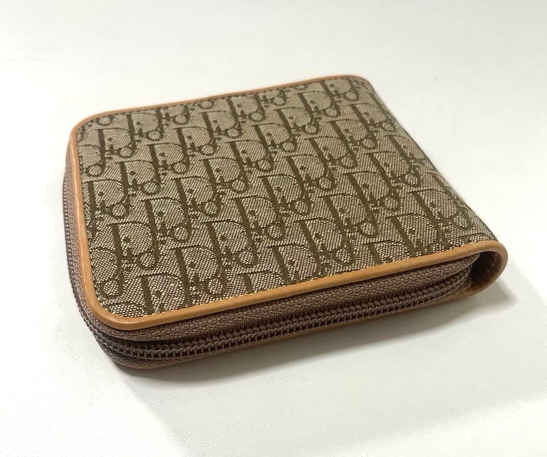 【超美品】Dior ディオール　二つ折り財布　トロッター柄　ブラウン 袋付き