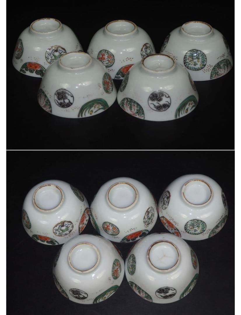 送料無料　江戸期　色絵煎茶碗5客　煎茶道具