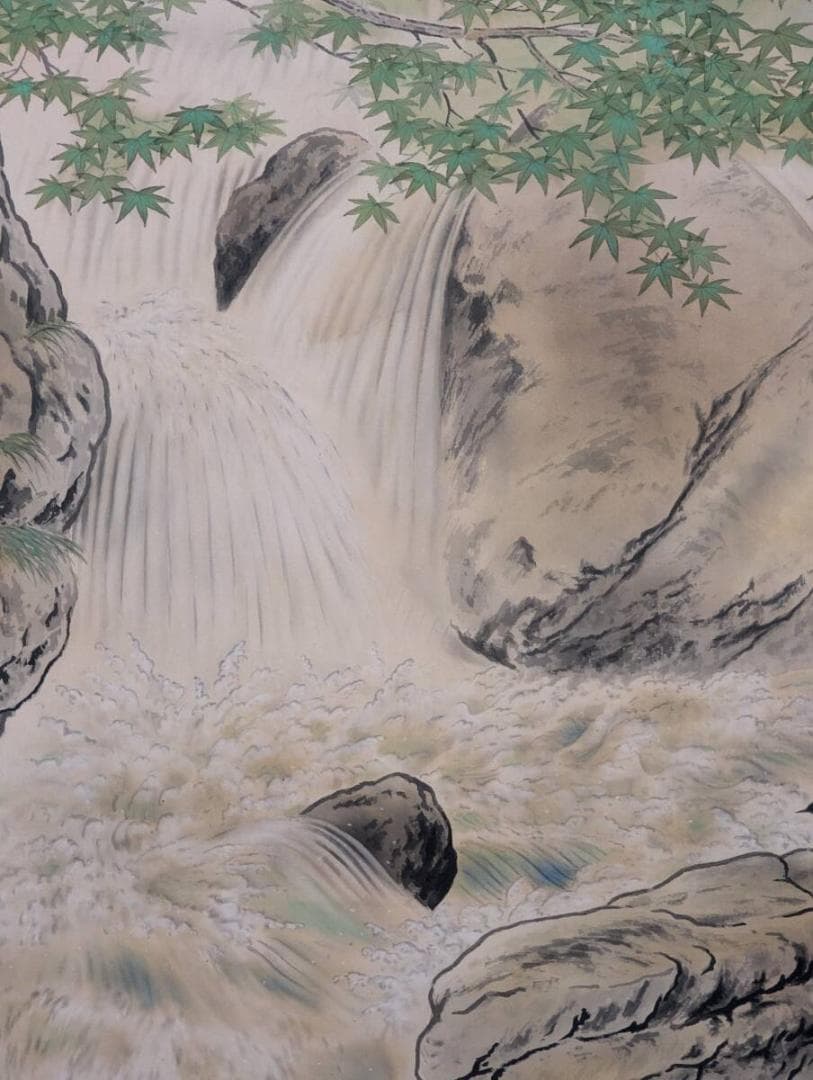 【真作】掛軸　藤森徳星　渓流にセキレイ図　細密な筆致の逸品　二重箱入　R153