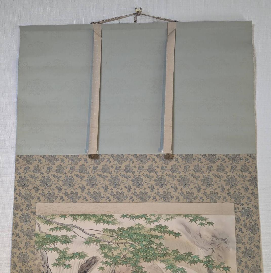 【真作】掛軸　藤森徳星　渓流にセキレイ図　細密な筆致の逸品　二重箱入　R153