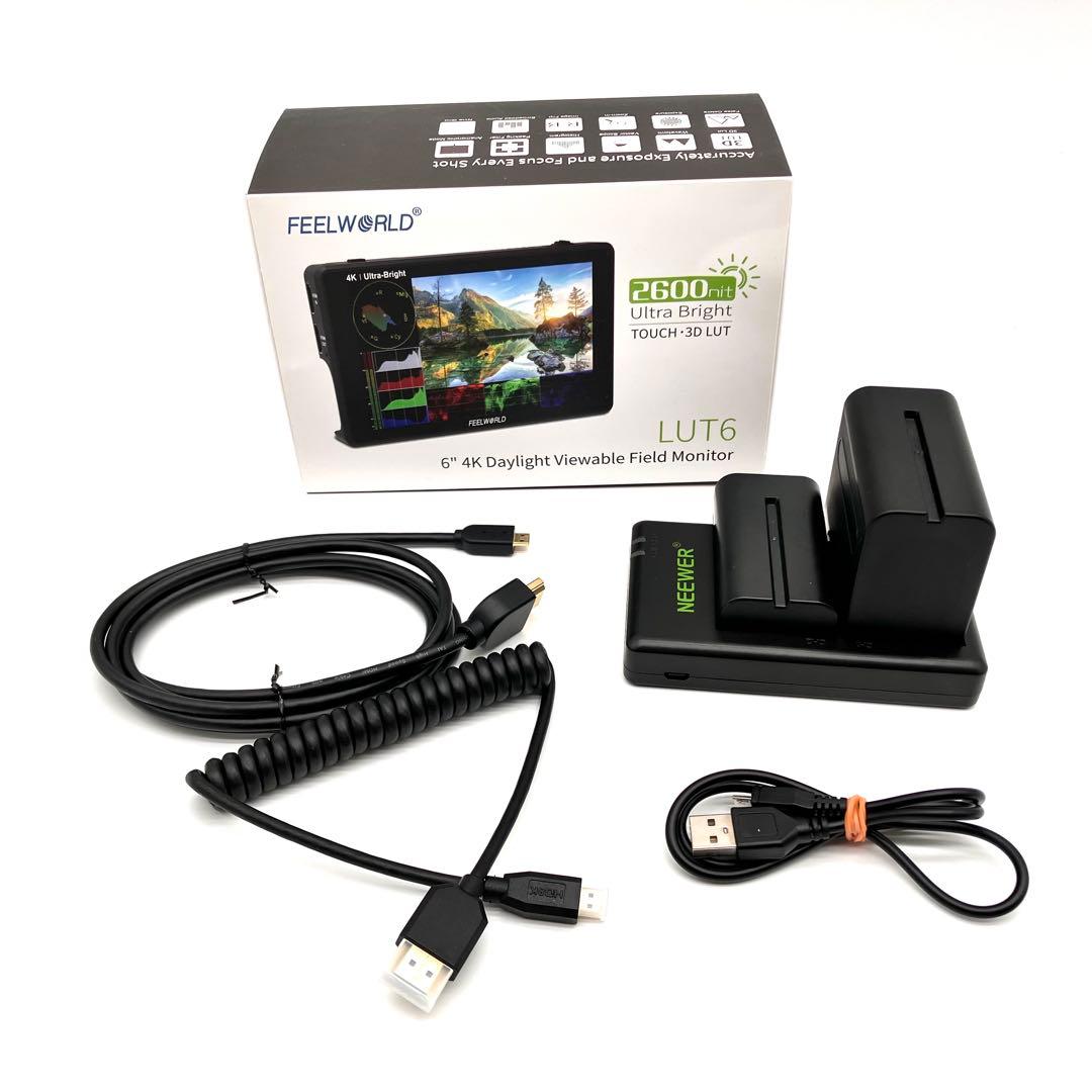 【美品】Feelworld LUT6 カメラ用４Kモニター６インチ ➕バッテリー