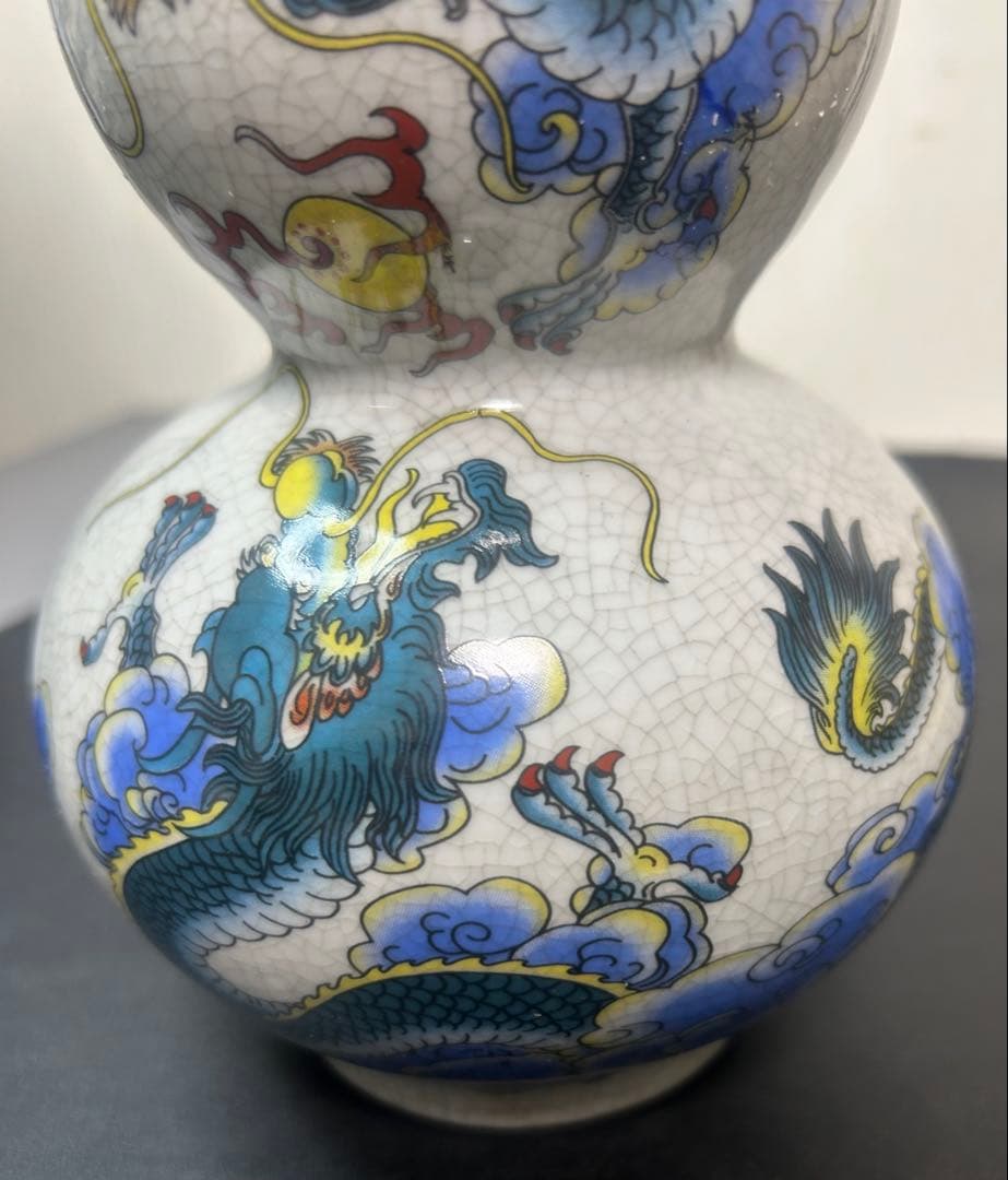 彩龍戏珠図花瓶　在銘、風水、縁起物、旧家蔵出し、骨董品、古美術、お守り