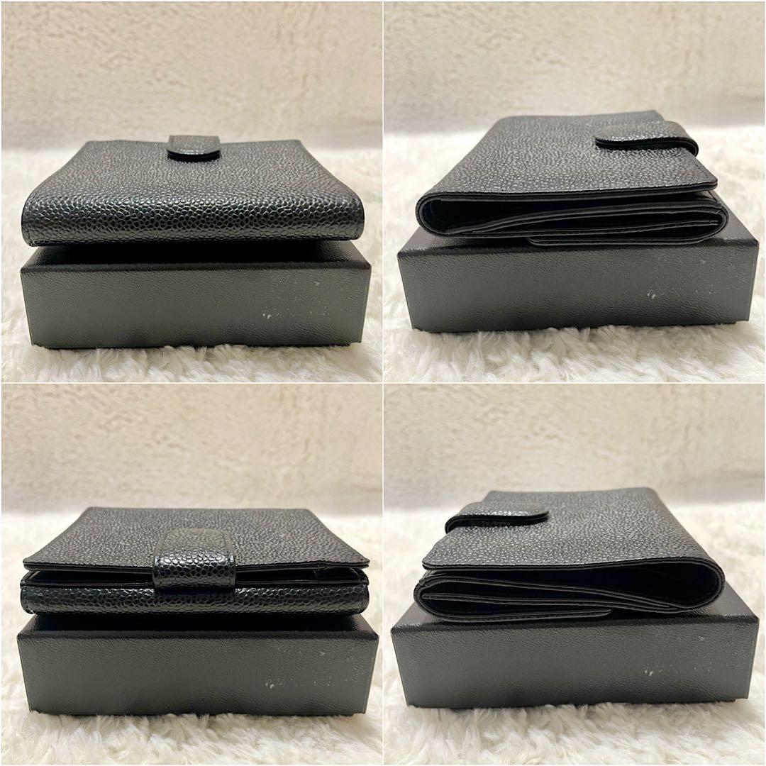 箱付き CHANEL シャネル ココマーク キャビアスキン コンパクトウォレット