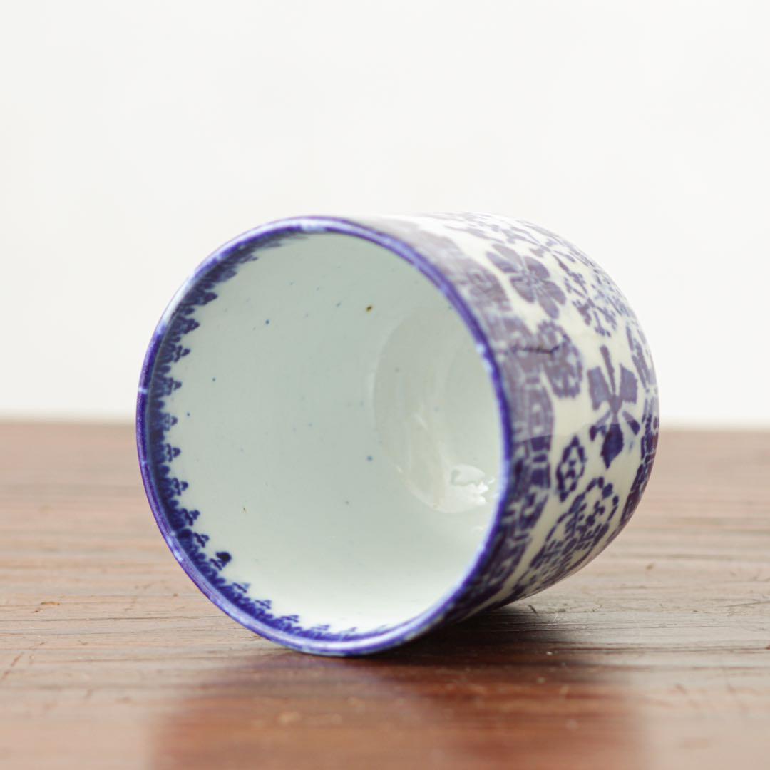 明治　大正　湯呑み　型紙摺　印判　雪輪　雪　結晶