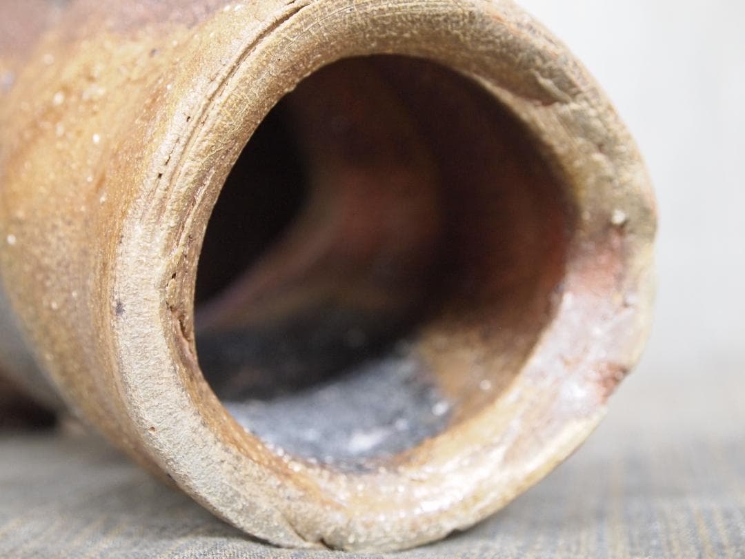 入手困難★ジェフ・シャピロ【師：伊勢崎淳】焼き締め【窯変】花入★共箱