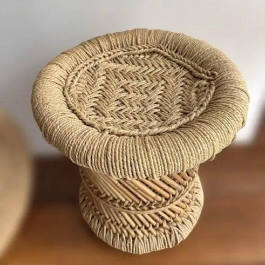 インド　スツール　椅子　2個セット　天然素材　グランピエ　カゴ　India 葛