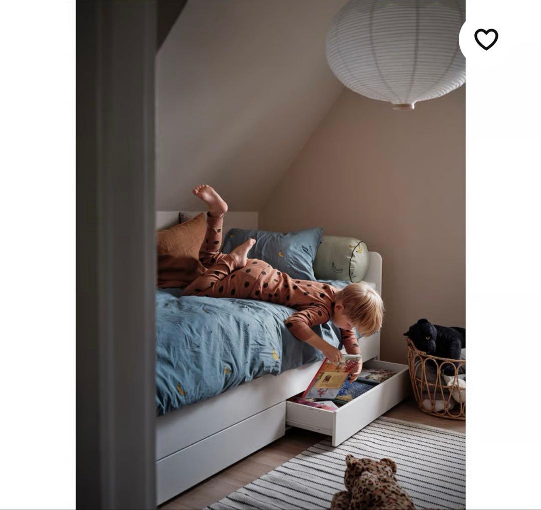 IKEA SLÄKT ベッドフレーム ホワイト 90x200 【マットレス付き】