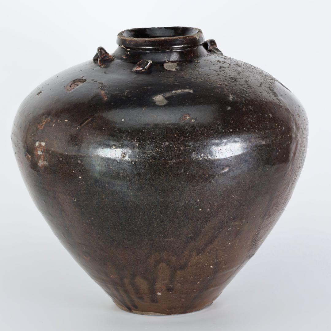 サ*ー様 黒薩摩 四耳壺 古陶 大壺 33㎝ 江戸期 古薩摩 時代物 壷 古美術