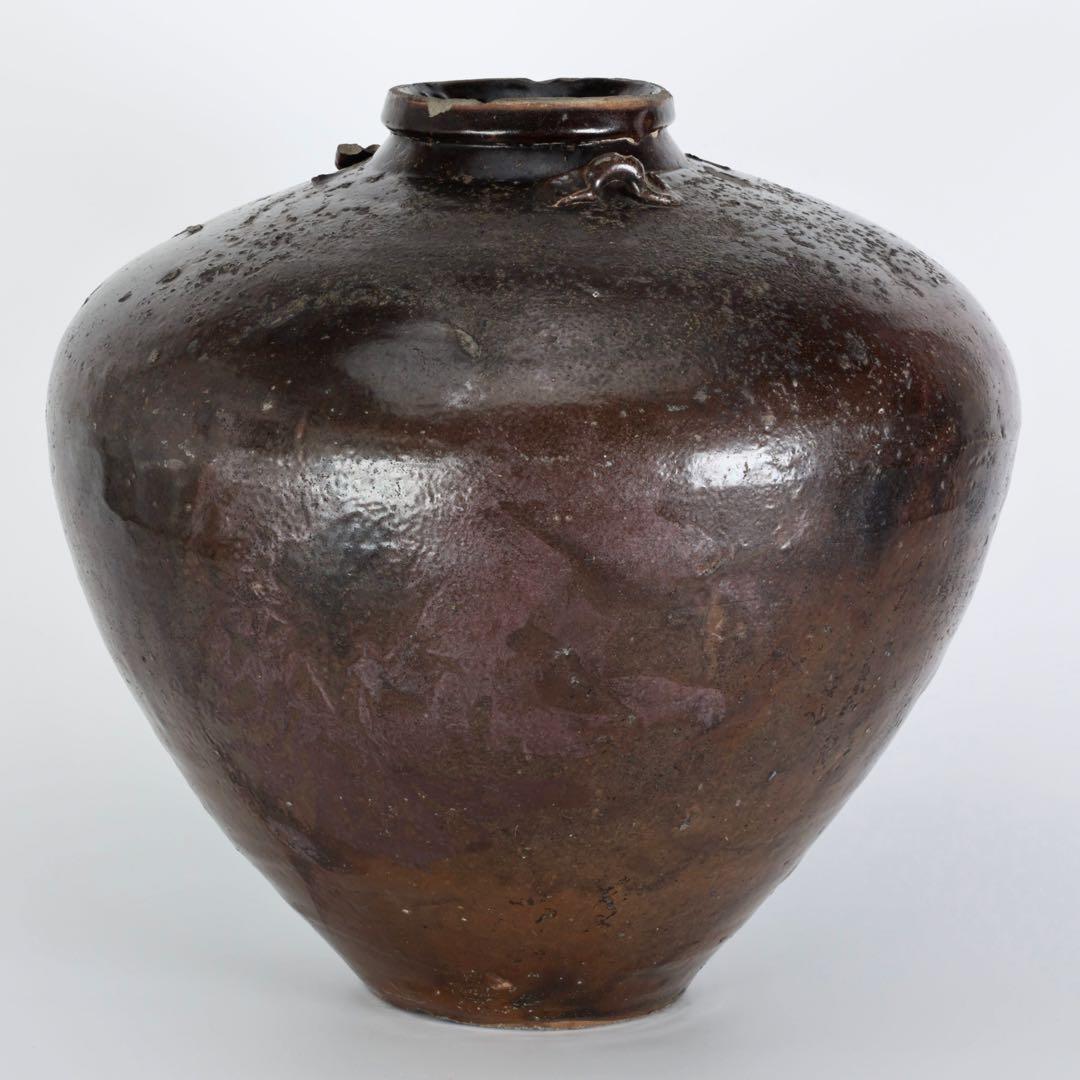 サ*ー様 黒薩摩 四耳壺 古陶 大壺 33㎝ 江戸期 古薩摩 時代物 壷 古美術