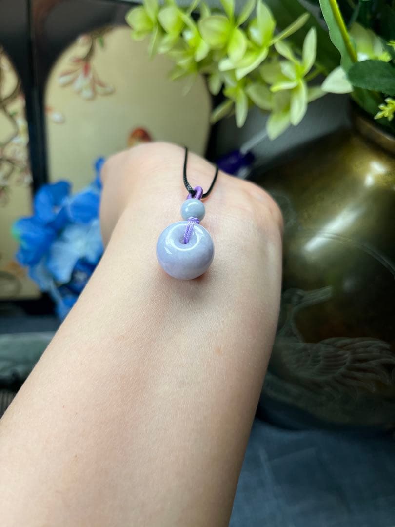 高品質❣️ミャンマー産A貨翡翠　　濃いラベンダー路路通ネックレストップ