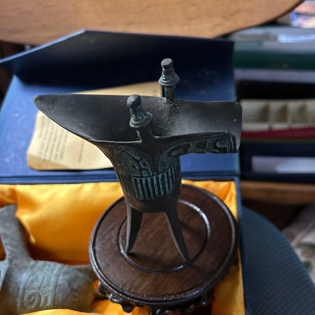 ★ 新品未使用】中国青銅器　爵　大小2点セット　飾り台付き　レプリカ