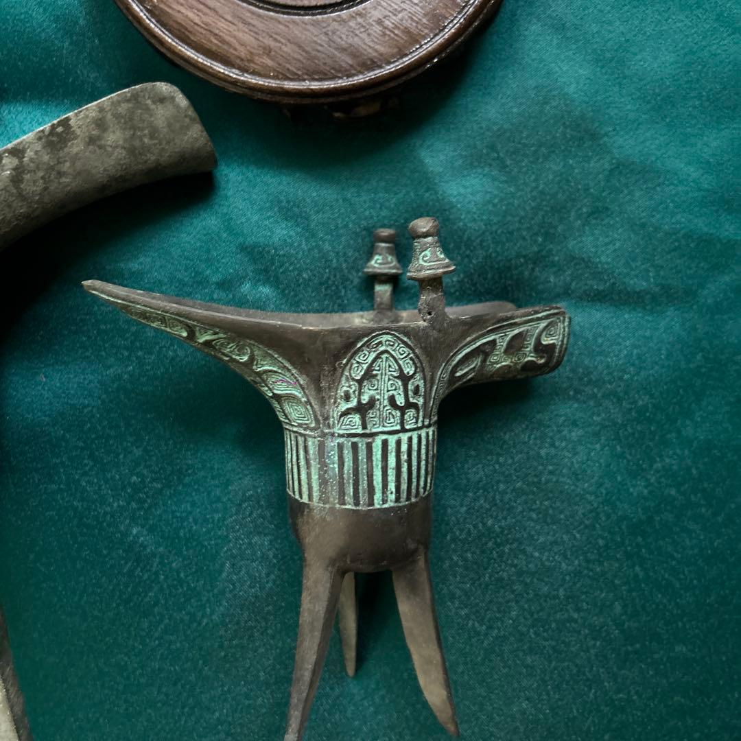 ★ 新品未使用】中国青銅器　爵　大小2点セット　飾り台付き　レプリカ