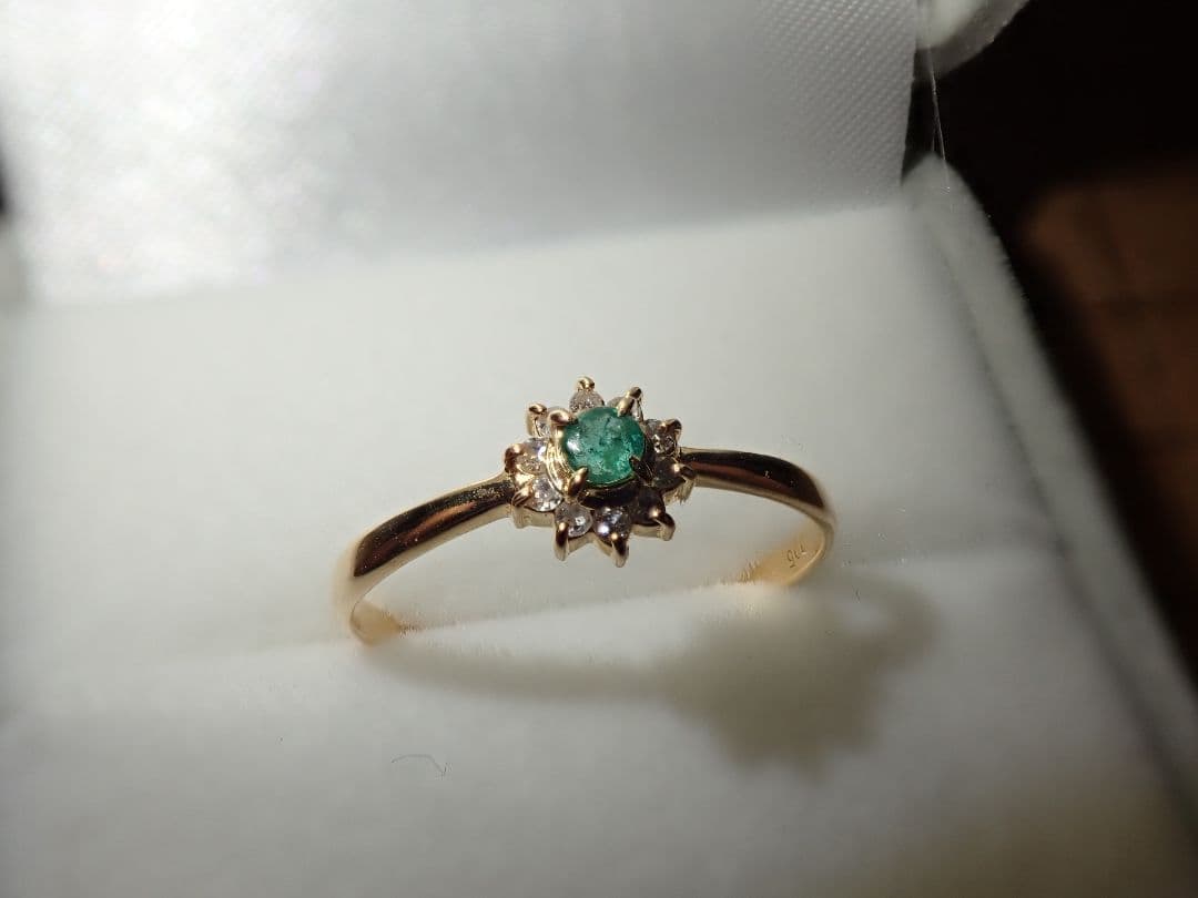K18 天然エメラルド ダイヤモンド リング 12号
