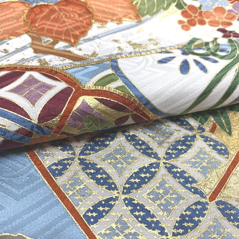 506z2〇百貨店取扱 古典柄 振袖 金彩 金駒刺繍 地紋 水色〇成人式 結婚式