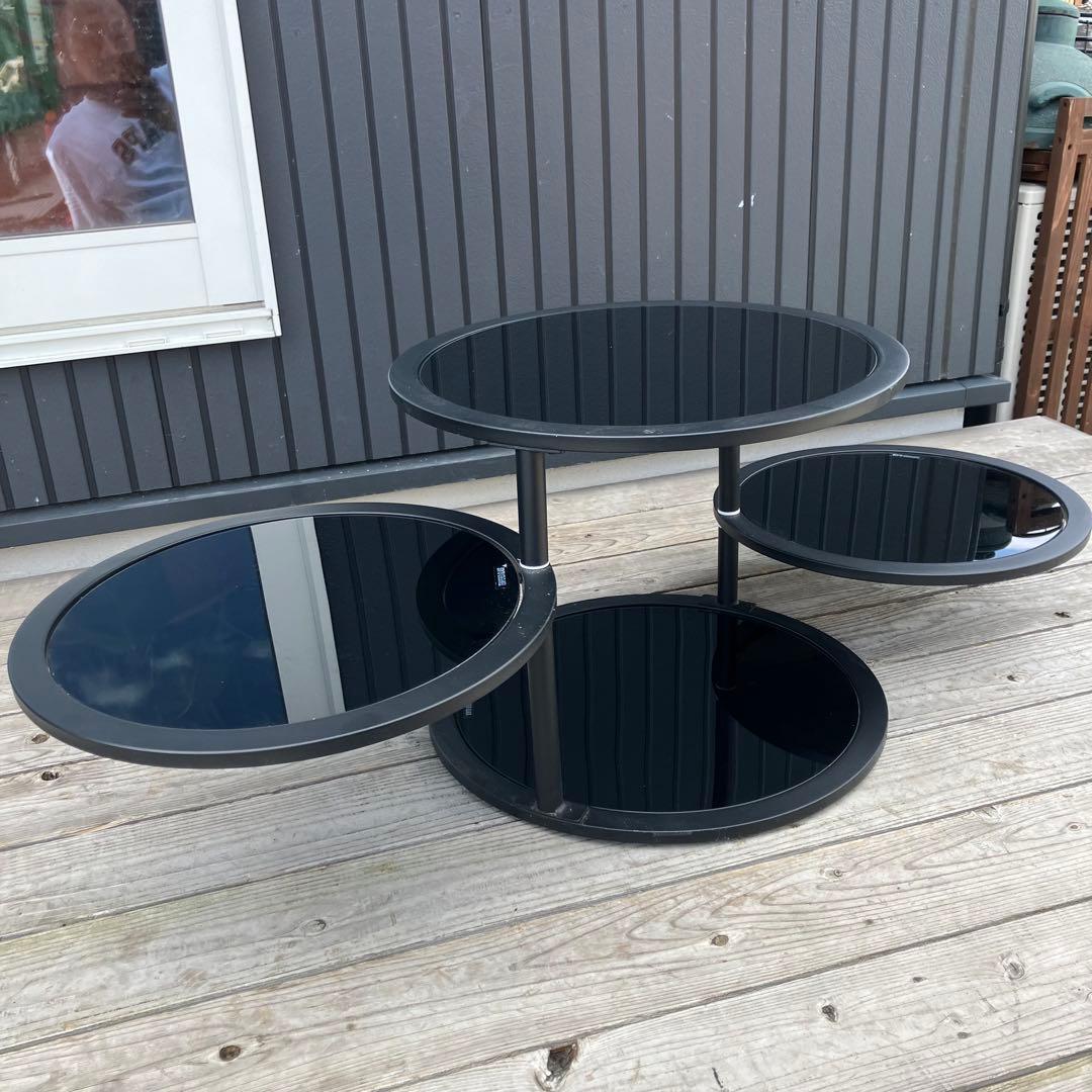 北欧レトロ ミッドセンチュリー 4段ラウンドテーブル ガラスサイドテーブル 全黒