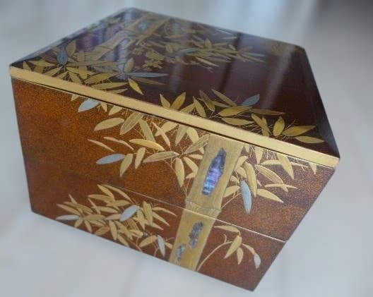 金箔装飾 竹模様 漆器 2段 重箱 木製漆器 時代物 螺鈿 松竹梅 高価な逸品