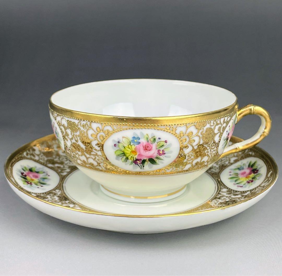 オールドニッポン エッグシェル アールヌーボ様式 ティーカップ ソーサー