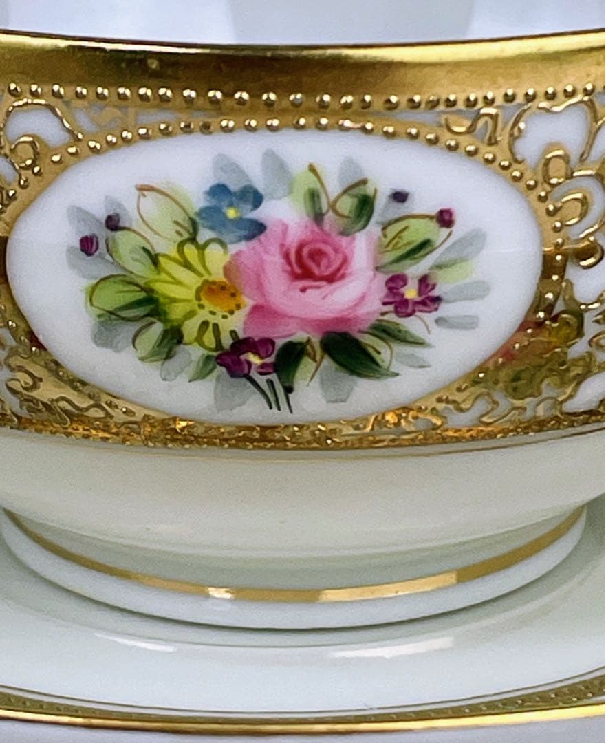 オールドニッポン エッグシェル アールヌーボ様式 ティーカップ ソーサー