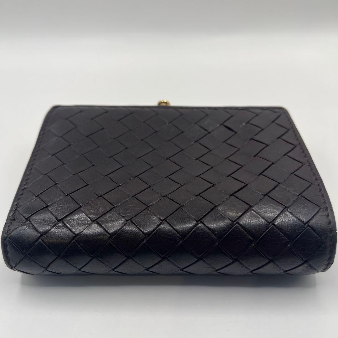 【鑑定済正規品】 ボッテガヴェネタ イントレチャート がま口 三折財布　ブラウン